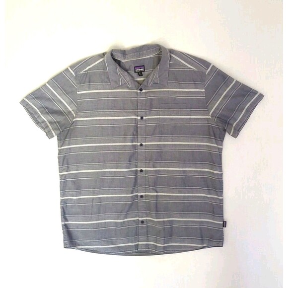 Patagonia Fezzman ? Men's Striped Short Sleeve Button Up Shirt Size 2XL Gray - Picture 1 of 9